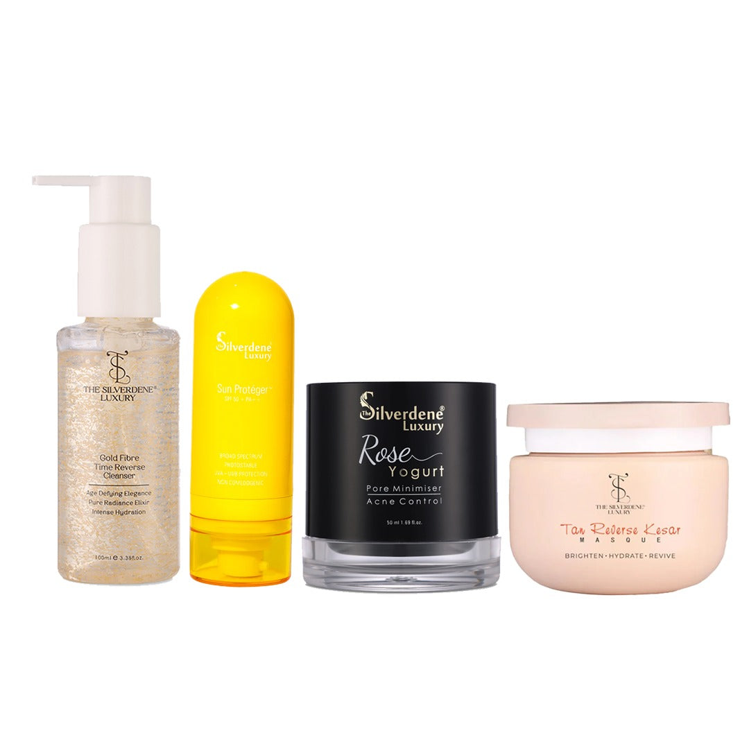 Gold Fibre Facewash + Sun Proteger + Rose Yogurt + Tan Reverse Kesar masque