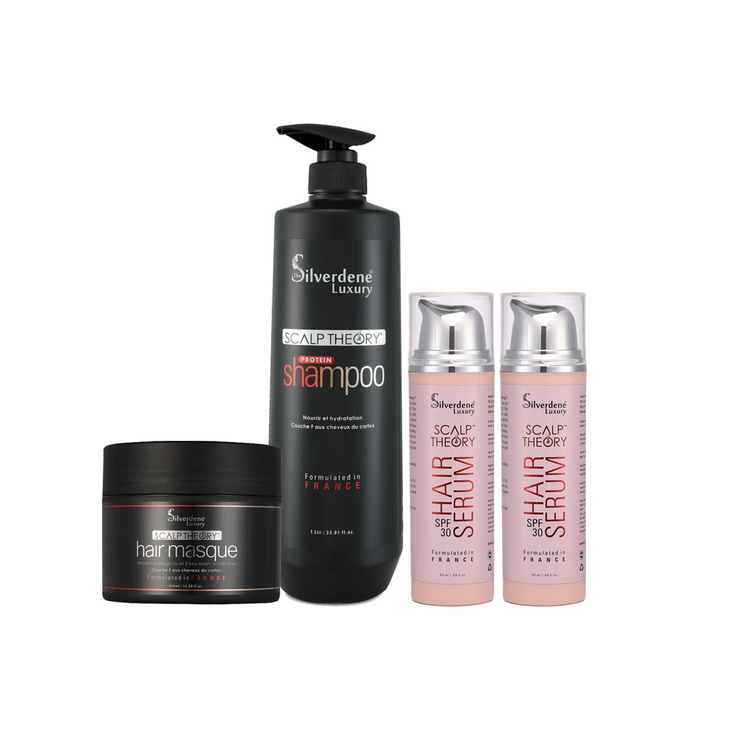 1 ltr protein shampoo + 500ml protein masque + 2 hair serum