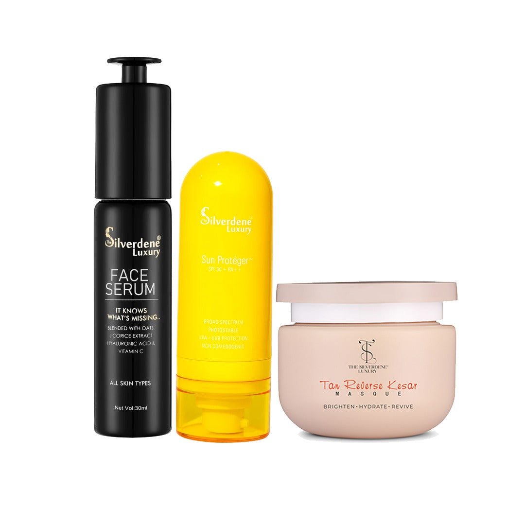 Face Serum + Tan Reversal Kesar Masque + Sun Proteger